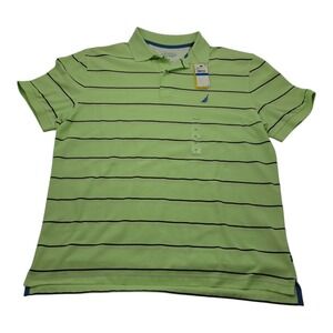 Nautica Performance Deck Shirt Mens XL Lime Green Black Stripe Classic Fit Polo